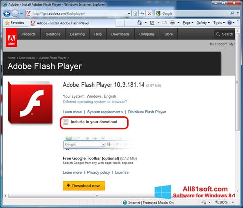 Ekran görüntüsü Adobe Flash Player Windows 8.1