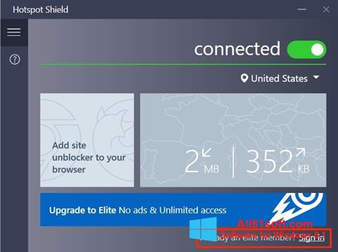 Ekran görüntüsü Hotspot Shield Windows 8.1
