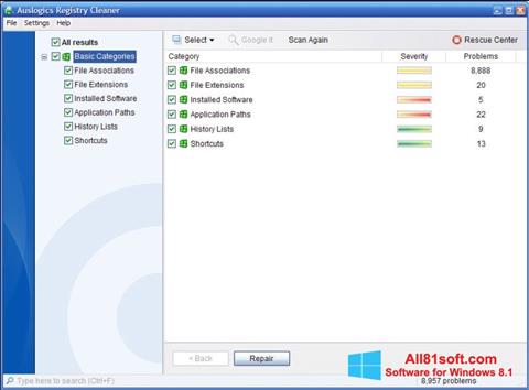 Ekran görüntüsü Auslogics Registry Cleaner Windows 8.1
