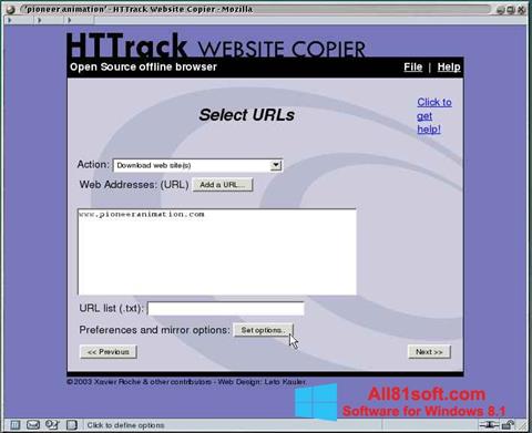 Ekran görüntüsü HTTrack Website Copier Windows 8.1