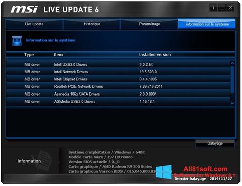 Ekran görüntüsü MSI Live Update Windows 8.1