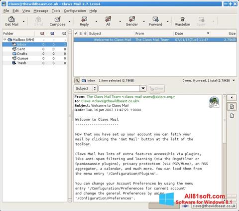 Ekran görüntüsü Claws Mail Windows 8.1