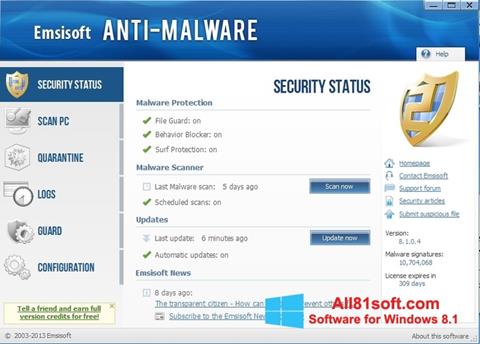 Ekran görüntüsü Emsisoft Anti-Malware Windows 8.1