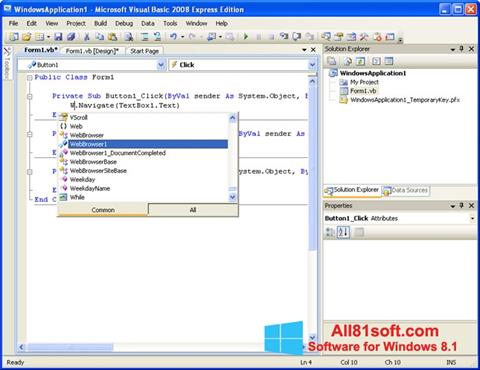 Ekran görüntüsü Microsoft Visual Basic Windows 8.1