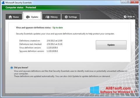Ekran görüntüsü Microsoft Security Essentials Windows 8.1