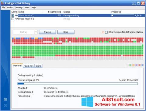 Ekran görüntüsü Auslogics Disk Defrag Windows 8.1