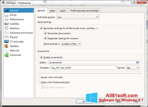 Ekran görüntüsü SMPlayer Windows 8.1